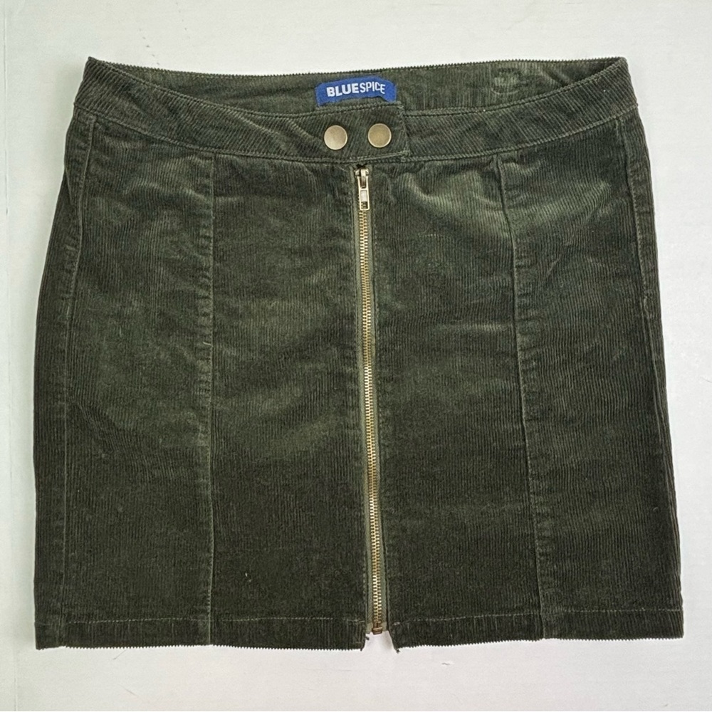 Blue Spice Y2K Juniors 7 31X15" Corduroyโ Skirt Mini Green Front Zipper EUC